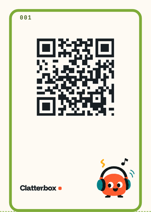 The back of a printed card, the QR code a phone scans to hear its sound.