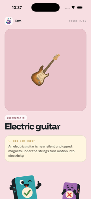 A round in progress: an electric guitar sound with the fact that it's near silent unplugged, magnets under the strings turn motion into electricity